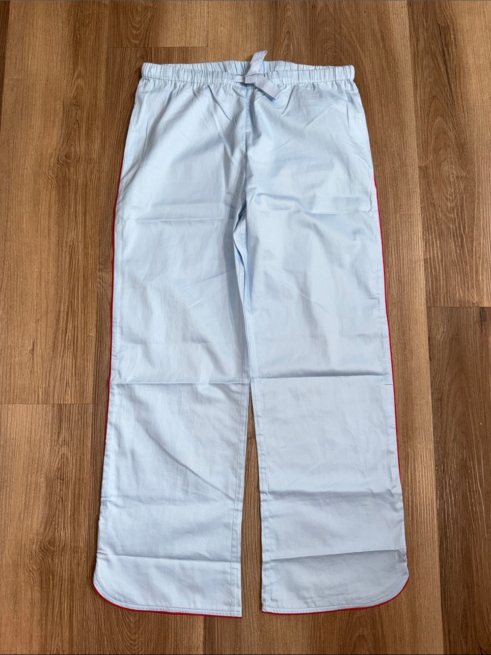 NEW LAKE Pajama Pants Tie Waist Light Blue Red Americana Cotton Sleepwear XS